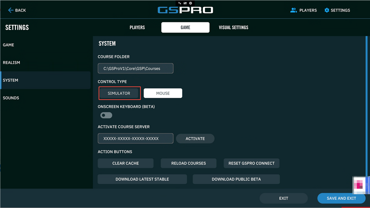 Set the Control Type to Simulator