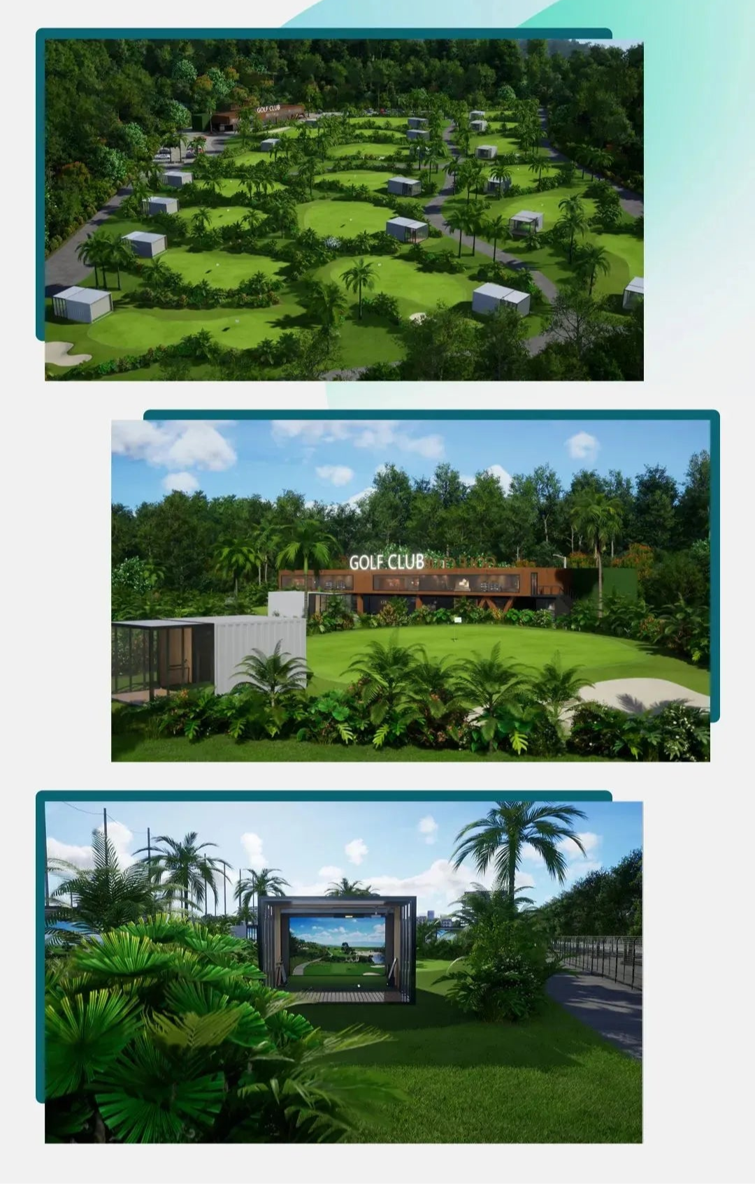 Golf club concept course with greenery and modern building